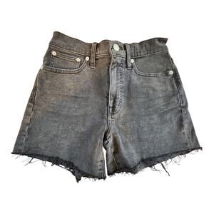 Madewell womens black denim shorts sz 23 High rise distressed raw hem